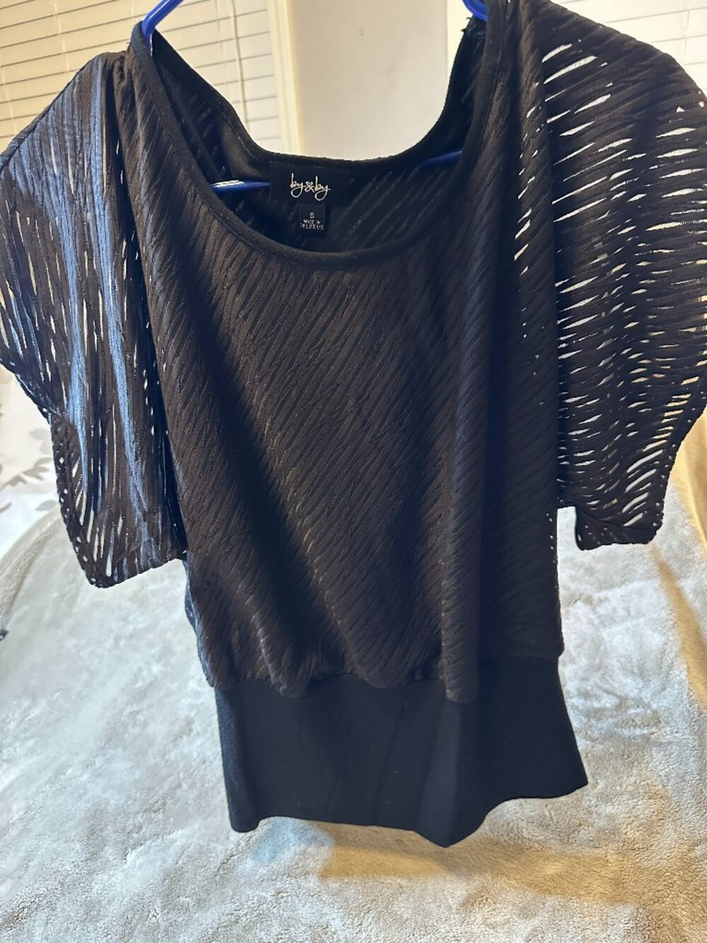 BY&BY, Black, Small, Sheer with built in tank top, Mid-length sleeves